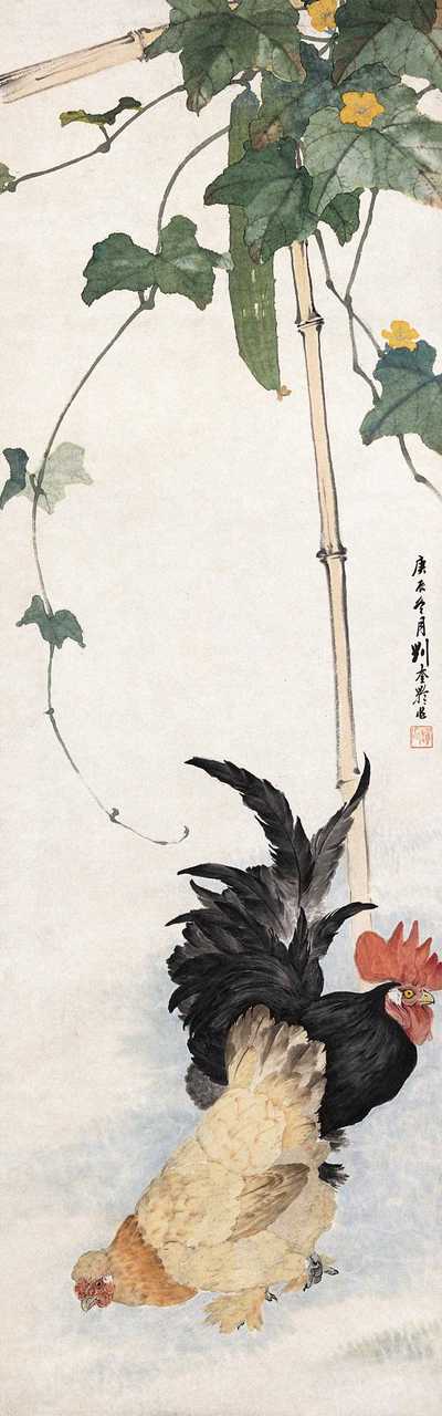 刘奎龄 庚辰（1940年）作 瓜棚禽声 立轴